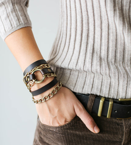 Leather Wrap Bracelets with Chain