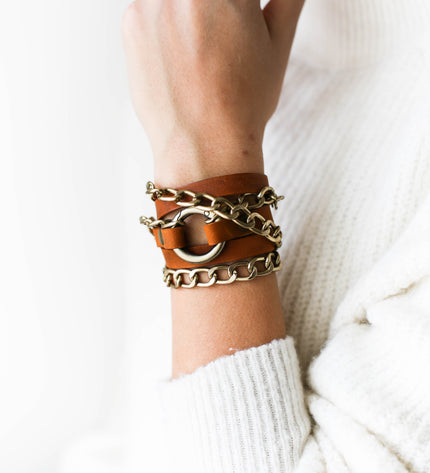 Leather Wrap Bracelets with Chain