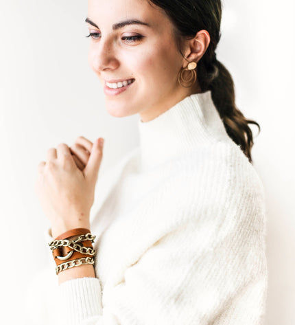 Leather Wrap Bracelets with Chain