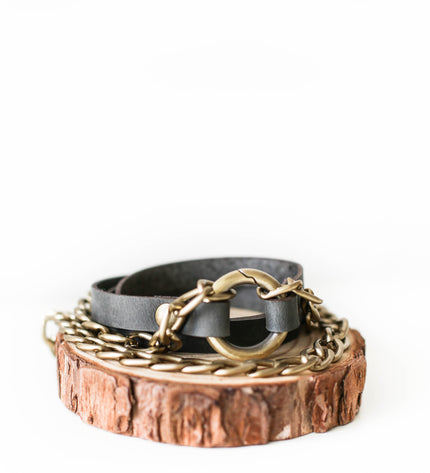 Leather Wrap Bracelets with Chain
