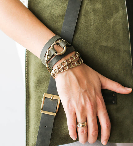 Leather Wrap Bracelets with Chain