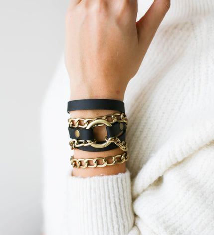 Leather Wrap Bracelets with Chain