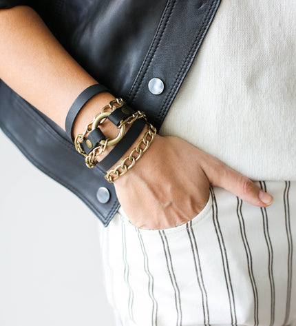 Leather Wrap Bracelets with Chain