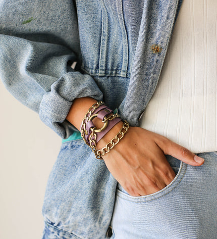 Leather Wrap Bracelets with Chain