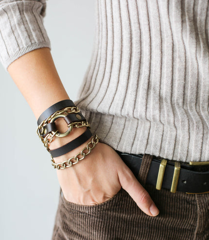 Leather Wrap Bracelets with Chain