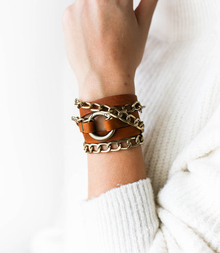 Leather Wrap Bracelets with Chain