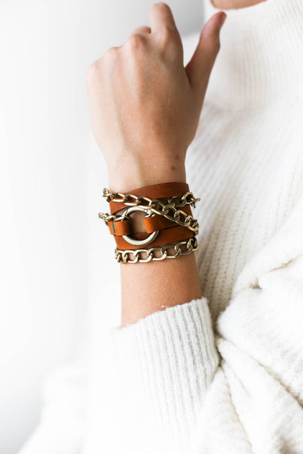 Leather Wrap Bracelets with Chain