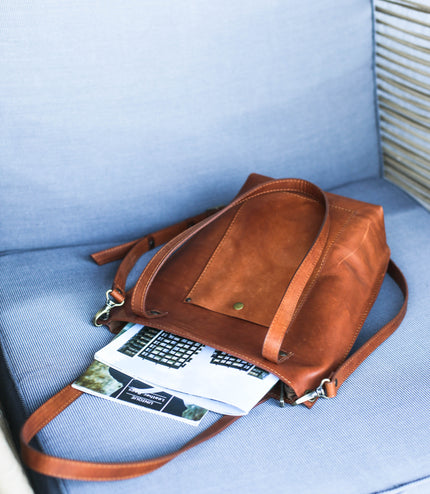 Zip Top Leather Tote Bag