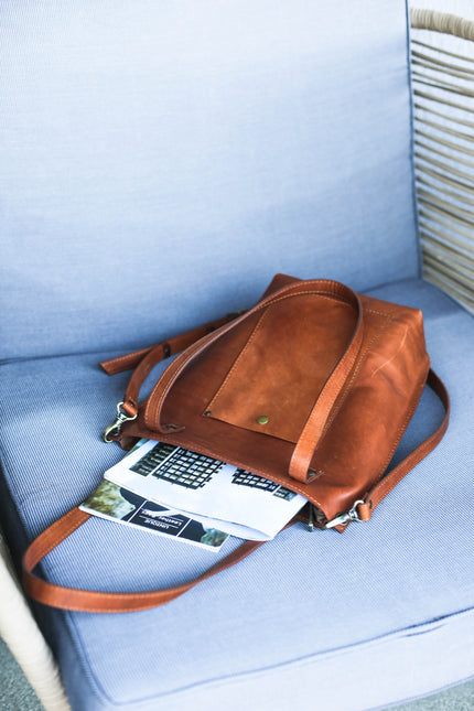 Zip Top Leather Tote Bag