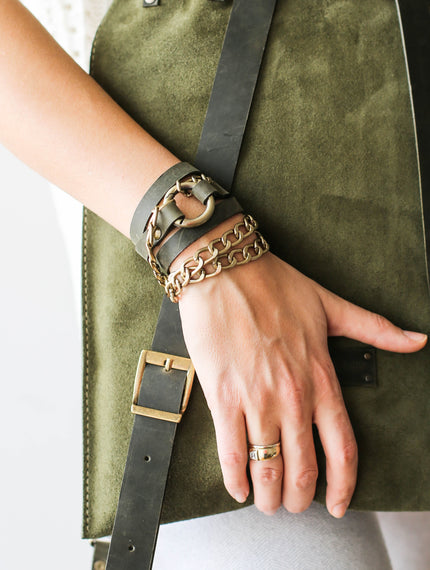 Leather Wrap Bracelets with Chain