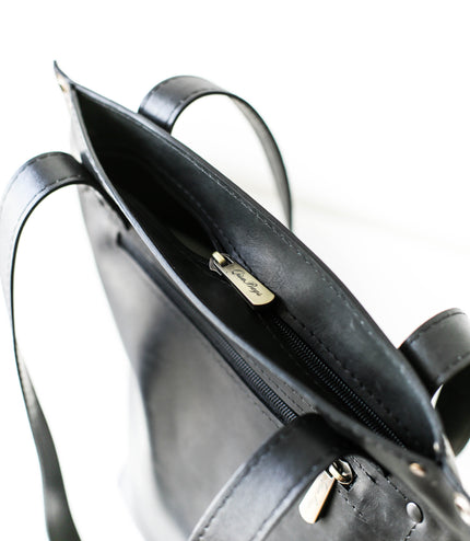 Zip Top Leather Tote Bag