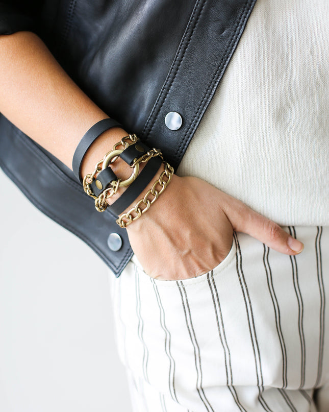 Leather Wrap Bracelets with Chain