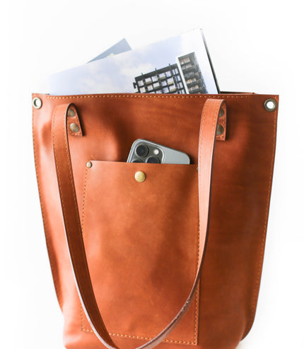Zip Top Leather Tote Bag