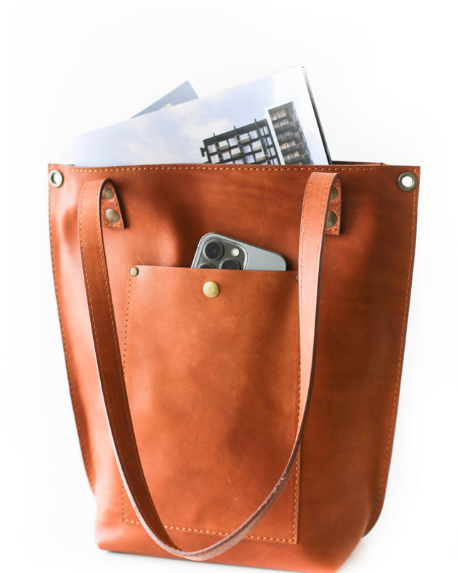 Zip Top Leather Tote Bag