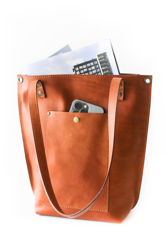 Zip Top Leather Tote Bag