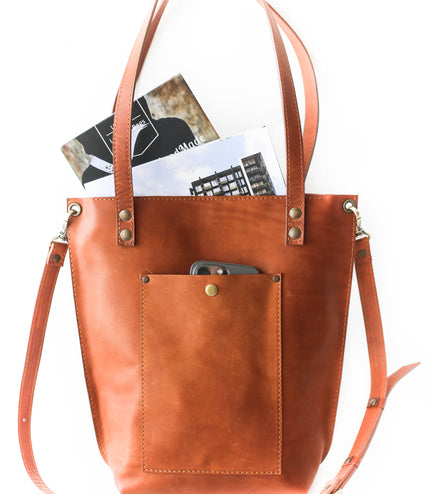 Zip Top Leather Tote Bag