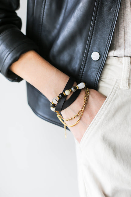 Leather Bracelet with Semi Precious Stones
