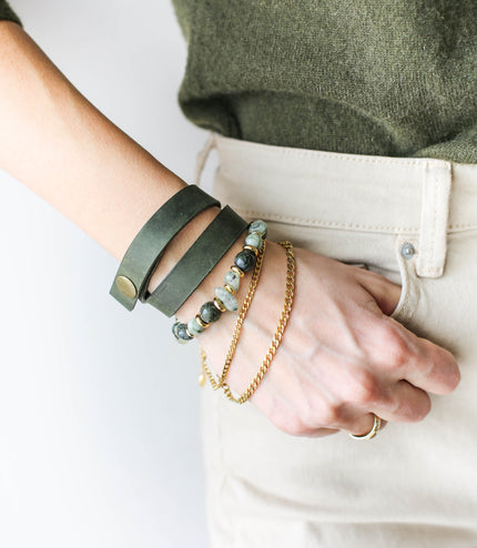 Leather Bracelet with Semi Precious Stones