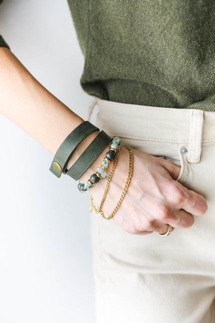Leather Bracelet with Semi Precious Stones