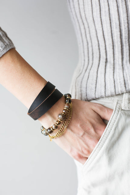 Leather Bracelet with Semi Precious Stones