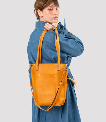 Zip Top Leather Tote Bag
