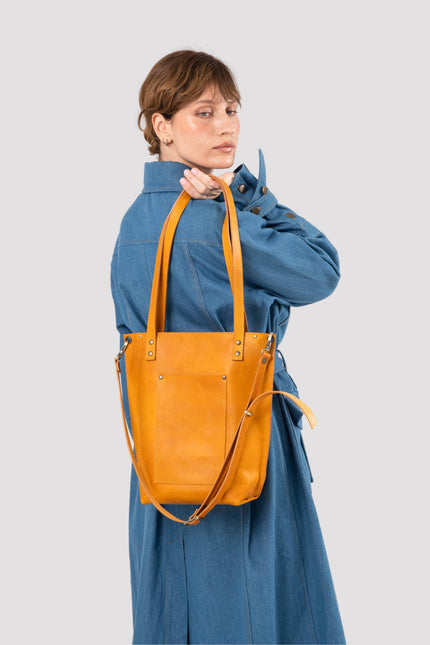 Zip Top Leather Tote Bag