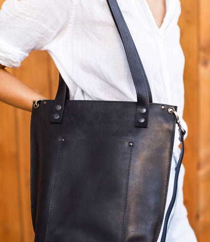 Zip Top Leather Tote Bag