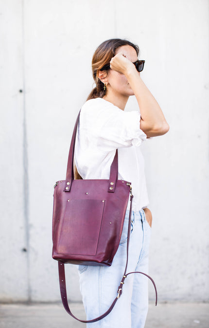 Zip Top Leather Tote Bag
