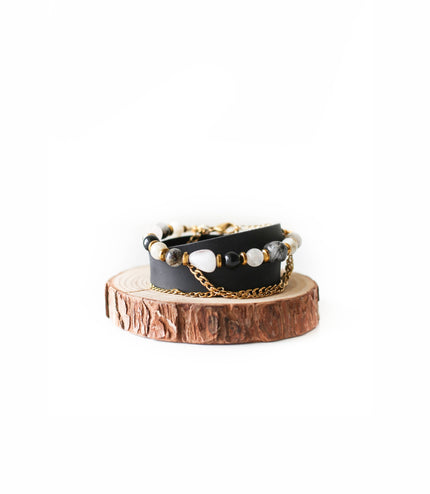 Leather Bracelet with Semi Precious Stones